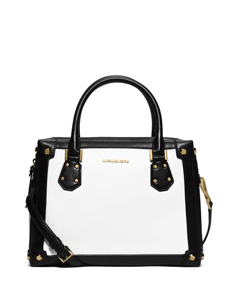 michael michael kors taryn medium two-tone satchel bag white blac|MICHAEL Michael Kors Taryn Medium Two.